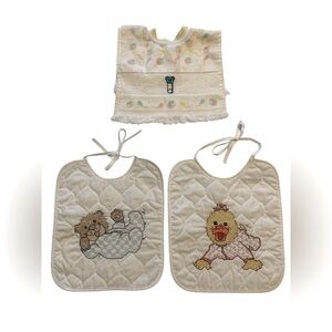 Handmade Suzy's Zoo Cross Stitch Baby Bib Set Bundle 80's 90's